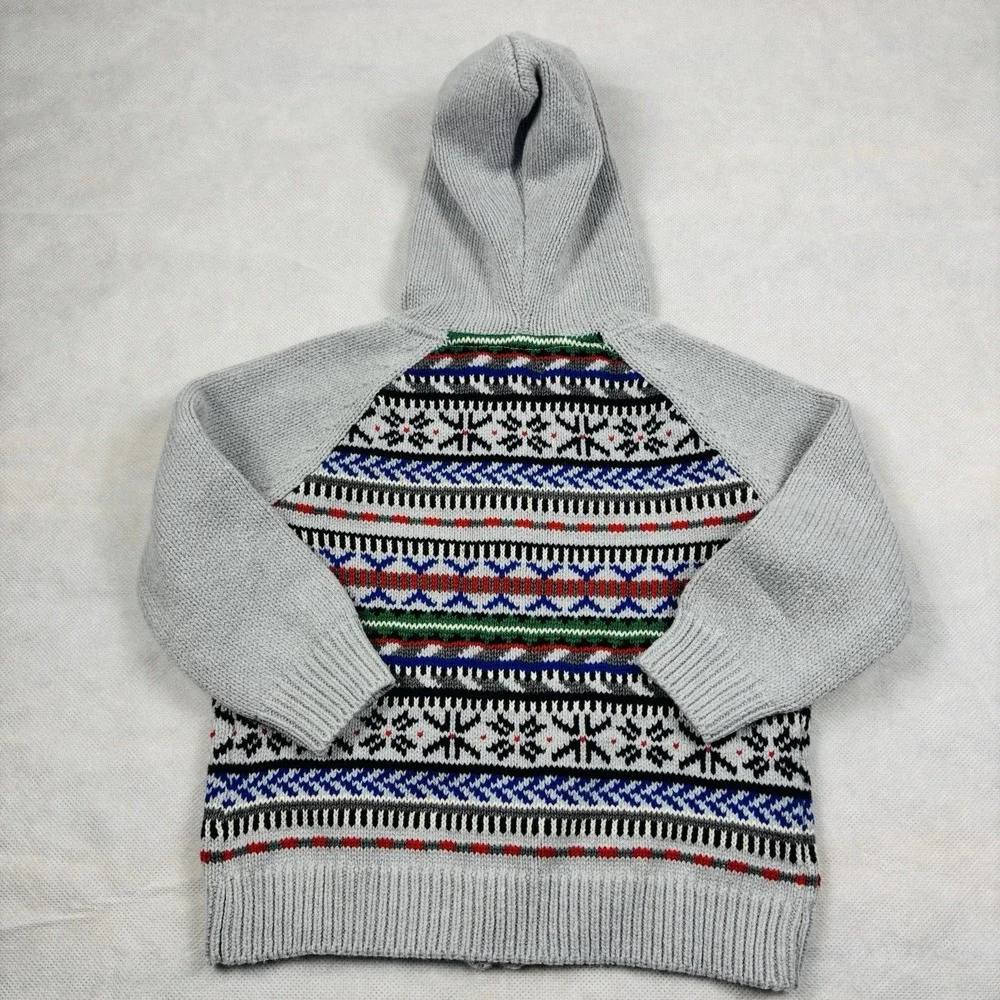 Gymboree‎ Gray Fair Isle Hoodie Zip Sweater Infant Baby Boy 12-18 Months